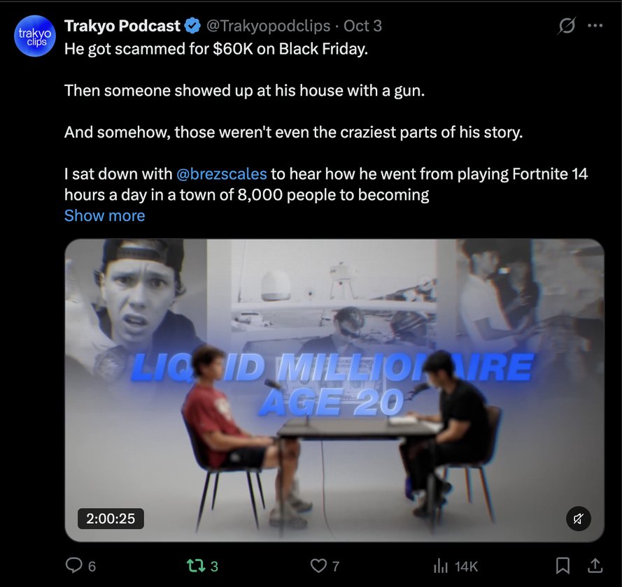 Trakyo Podcast clip with 14K views