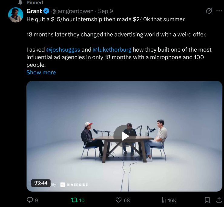 Grant Owen pinned post with 16K views